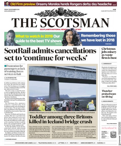 The Scotsman Newspaper Front Page (UK) for 28 December 2018