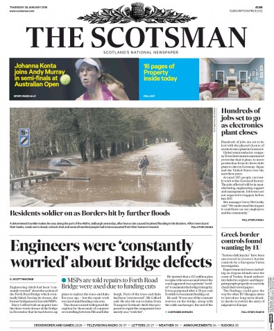 The Scotsman Newspaper Front Page (UK) for 28 January 2016