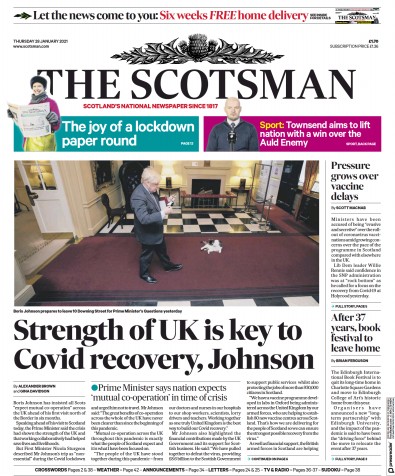 The Scotsman Newspaper Front Page (UK) for 28 January 2021