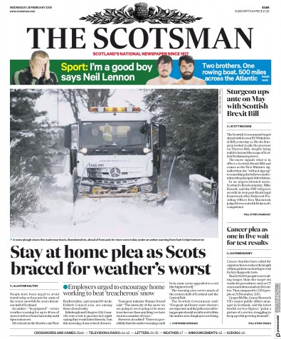 The Scotsman Newspaper Front Page (UK) for 28 February 2018