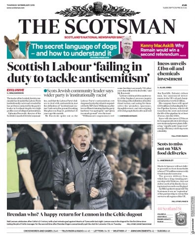 The Scotsman Newspaper Front Page (UK) for 28 February 2019