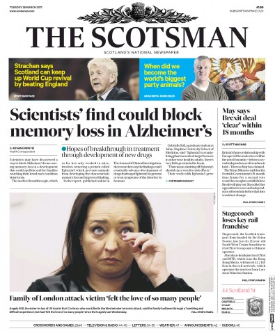 The Scotsman Newspaper Front Page (UK) for 28 March 2017