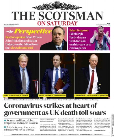 The Scotsman Newspaper Front Page (UK) for 28 March 2020