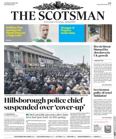 The Scotsman Newspaper Front Page (UK) for 28 April 2016
