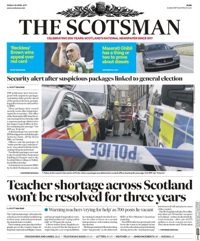 The Scotsman Newspaper Front Page (UK) for 28 April 2017