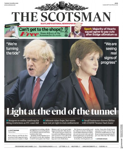 The Scotsman Newspaper Front Page (UK) for 28 April 2020