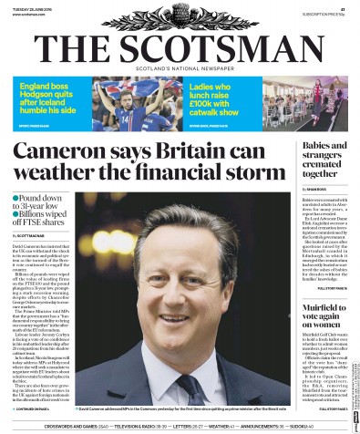 The Scotsman Newspaper Front Page (UK) for 28 June 2016