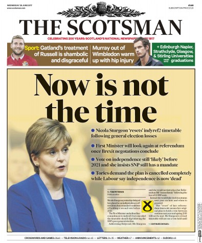 The Scotsman Newspaper Front Page (UK) for 28 June 2017