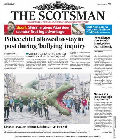 The Scotsman Newspaper Front Page (UK) for 28 July 2017