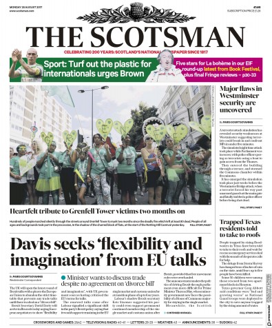 The Scotsman Newspaper Front Page (UK) for 28 August 2017
