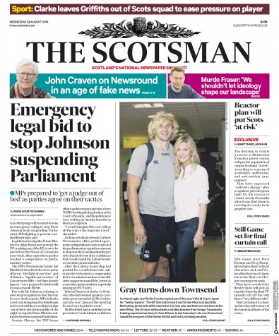 The Scotsman Newspaper Front Page (UK) for 28 August 2019