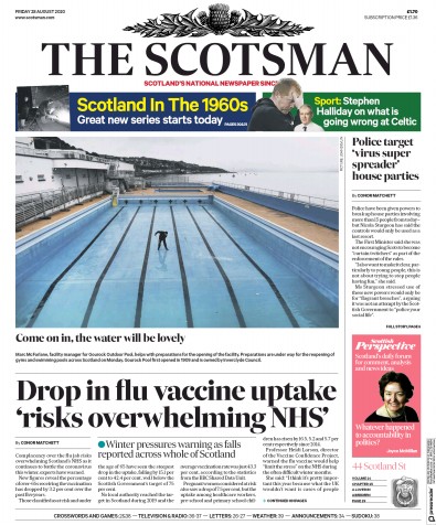 The Scotsman Newspaper Front Page (UK) for 28 August 2020