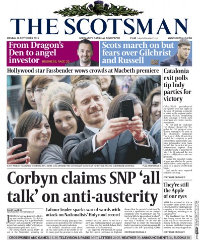The Scotsman Newspaper Front Page (UK) for 28 September 2015