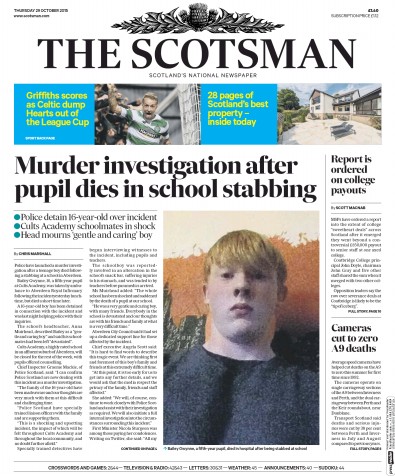 The Scotsman Newspaper Front Page (UK) for 29 October 2015