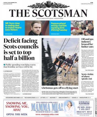 The Scotsman Newspaper Front Page (UK) for 29 November 2016