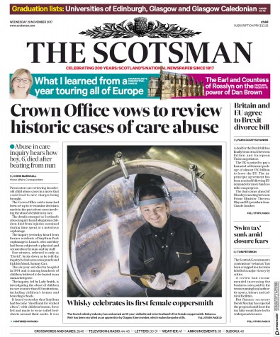 The Scotsman Newspaper Front Page (UK) for 29 November 2017
