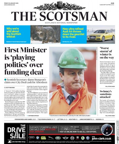 The Scotsman Newspaper Front Page (UK) for 29 January 2016
