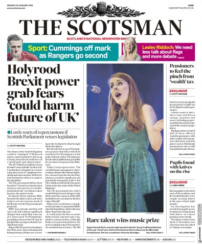 The Scotsman Newspaper Front Page (UK) for 29 January 2018