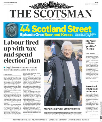 The Scotsman Newspaper Front Page (UK) for 29 February 2016