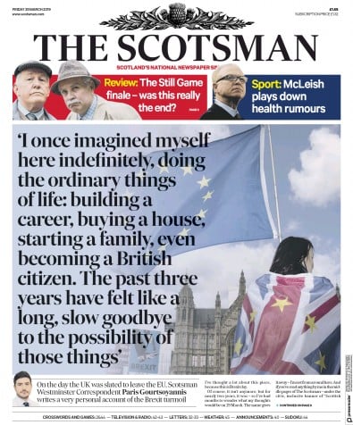 The Scotsman Newspaper Front Page (UK) for 29 March 2019