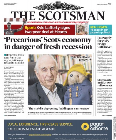 The Scotsman Newspaper Front Page (UK) for 29 June 2017