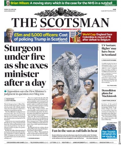 The Scotsman Newspaper Front Page (UK) for 29 June 2018