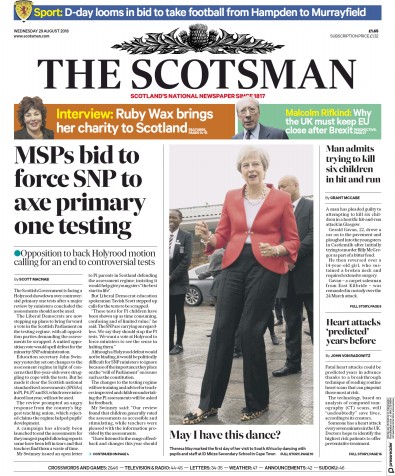 The Scotsman Newspaper Front Page (UK) for 29 August 2018