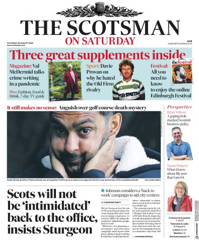 The Scotsman Newspaper Front Page (UK) for 29 August 2020