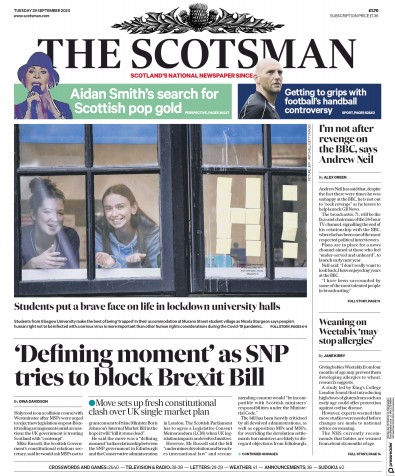 The Scotsman Newspaper Front Page (UK) for 29 September 2020