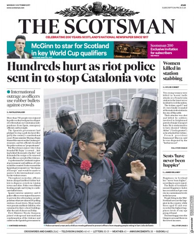 The Scotsman Newspaper Front Page (UK) for 2 October 2017