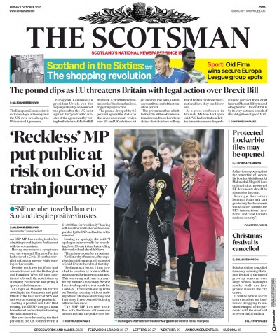 The Scotsman Newspaper Front Page (UK) for 2 October 2020
