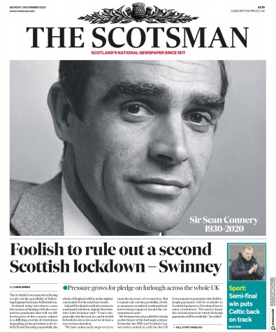 The Scotsman Newspaper Front Page (UK) for 2 November 2020