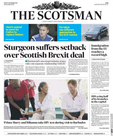 The Scotsman Newspaper Front Page (UK) for 2 December 2016