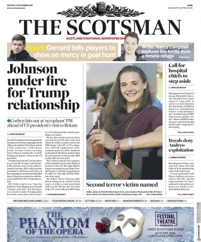 The Scotsman Newspaper Front Page (UK) for 2 December 2019