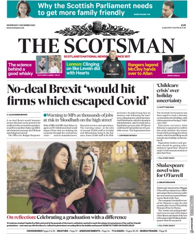 The Scotsman Newspaper Front Page (UK) for 2 December 2020