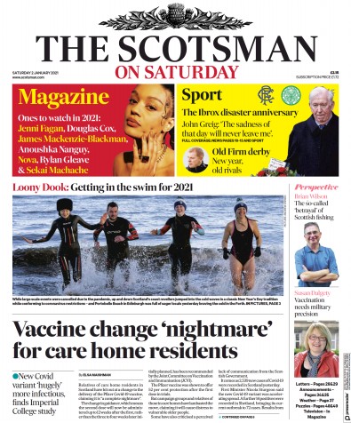 The Scotsman Newspaper Front Page (UK) for 2 January 2021