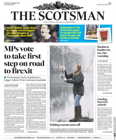 The Scotsman Newspaper Front Page (UK) for 2 February 2017