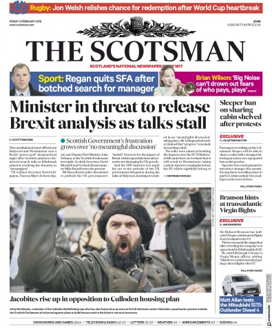 The Scotsman Newspaper Front Page (UK) for 2 February 2018