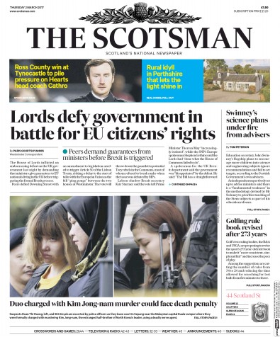 The Scotsman Newspaper Front Page (UK) for 2 March 2017