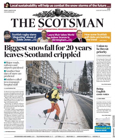 The Scotsman Newspaper Front Page (UK) for 2 March 2018