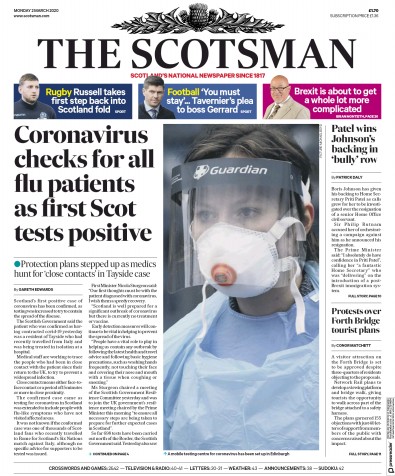 The Scotsman Newspaper Front Page (UK) for 2 March 2020