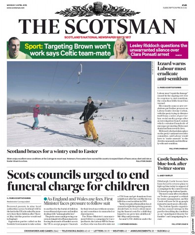 The Scotsman Newspaper Front Page (UK) for 2 April 2018