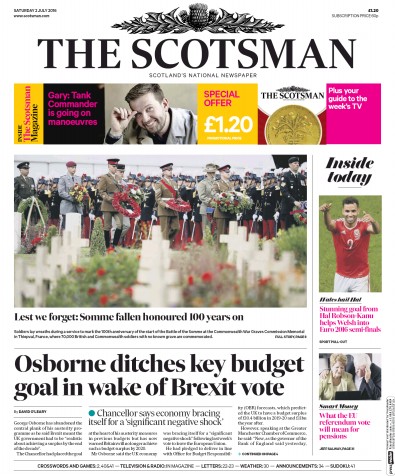 The Scotsman Newspaper Front Page (UK) for 2 July 2016