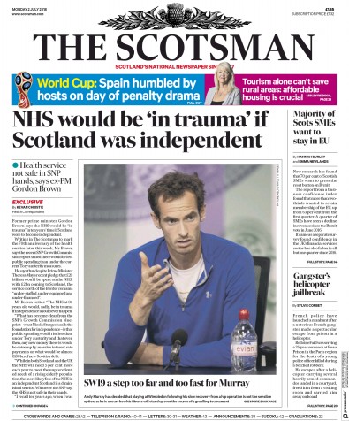 The Scotsman Newspaper Front Page (UK) for 2 July 2018