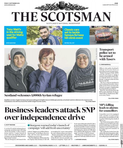 The Scotsman Newspaper Front Page (UK) for 2 September 2016