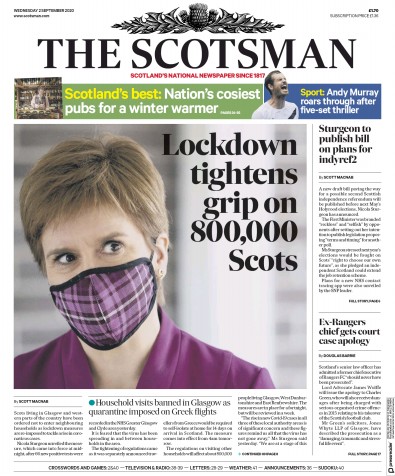 The Scotsman Newspaper Front Page (UK) for 2 September 2020