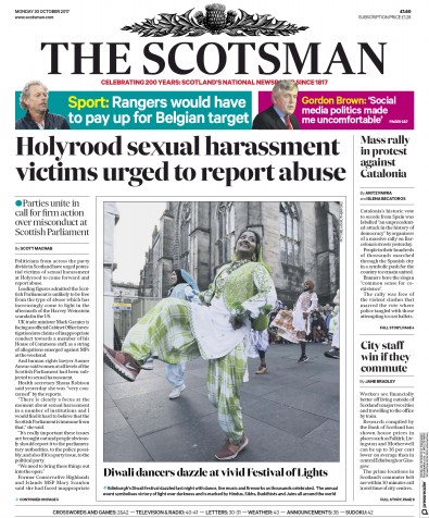 The Scotsman Newspaper Front Page (UK) for 30 October 2017
