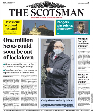The Scotsman Newspaper Front Page (UK) for 30 October 2020