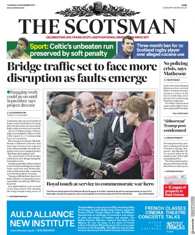 The Scotsman Newspaper Front Page (UK) for 30 November 2017