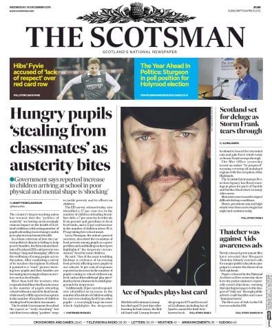 The Scotsman Newspaper Front Page (UK) for 30 December 2015
